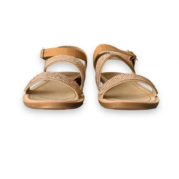 Vegan Leather Faux Rose Gold Rhinestone Detail Side Buckle Sandals - Picture 6 of 10